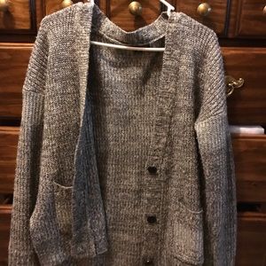 Gray thick knit cardigan sweater